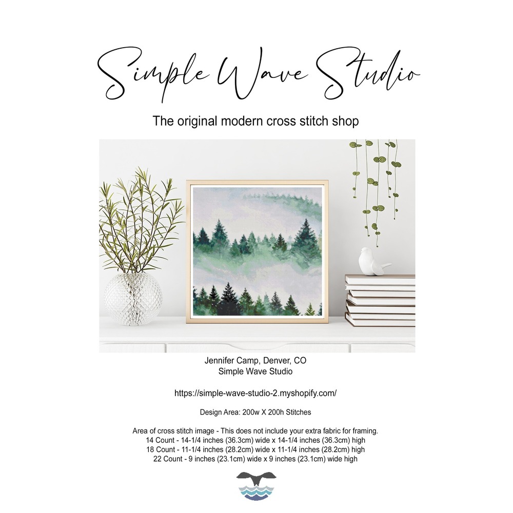 Foggy Green Evergreen‎ Tree Mountain Landscape Counted Cross Stitch Leaflet NEW